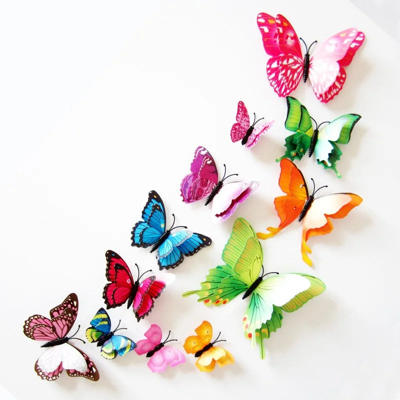 12Pcs 3D Double-Layer Butterfly Wall & Fridge Magnets