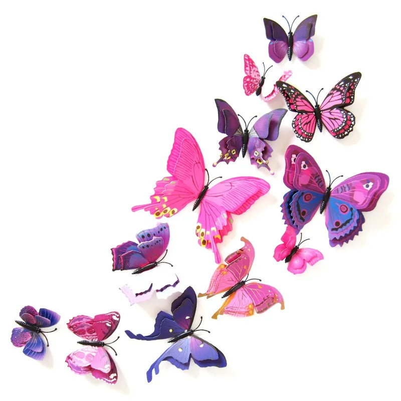 12Pcs 3D Double-Layer Butterfly Wall & Fridge Magnets