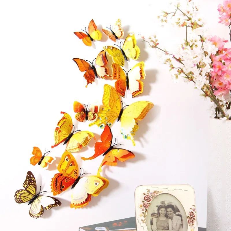 12Pcs 3D Double-Layer Butterfly Wall & Fridge Magnets