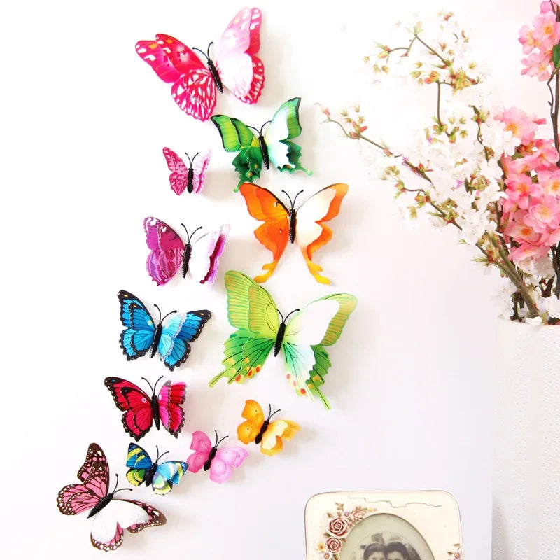 12Pcs 3D Double-Layer Butterfly Wall & Fridge Magnets