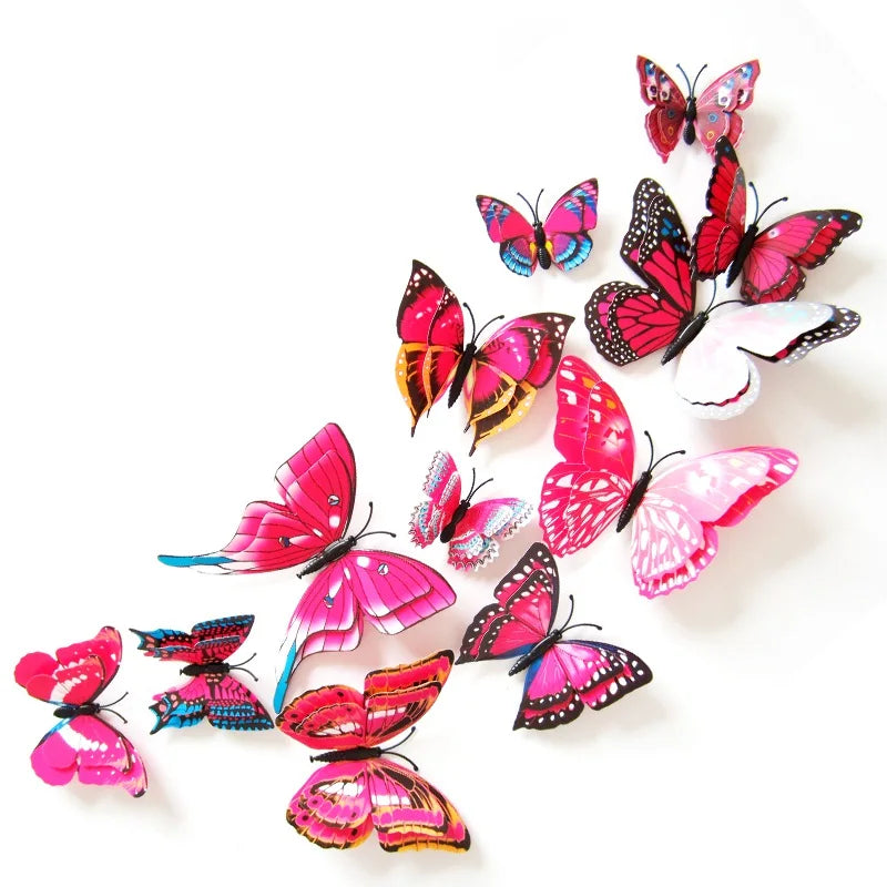 12Pcs 3D Double-Layer Butterfly Wall & Fridge Magnets