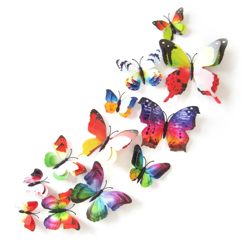 12Pcs 3D Double-Layer Butterfly Wall & Fridge Magnets