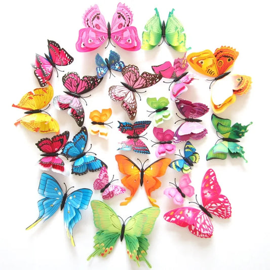 12Pcs 3D Double-Layer Butterfly Wall & Fridge Magnets