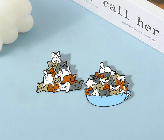 Cats Enamel Pin – Coffee Cup Kitten Brooch, Lapel Badge Jewelry Gift