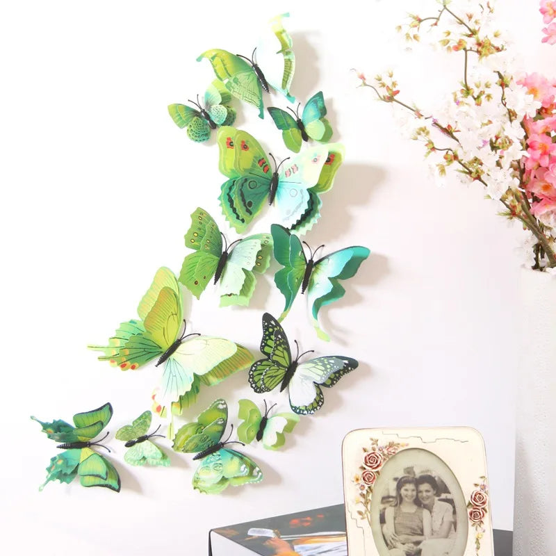 12Pcs 3D Double-Layer Butterfly Wall & Fridge Magnets